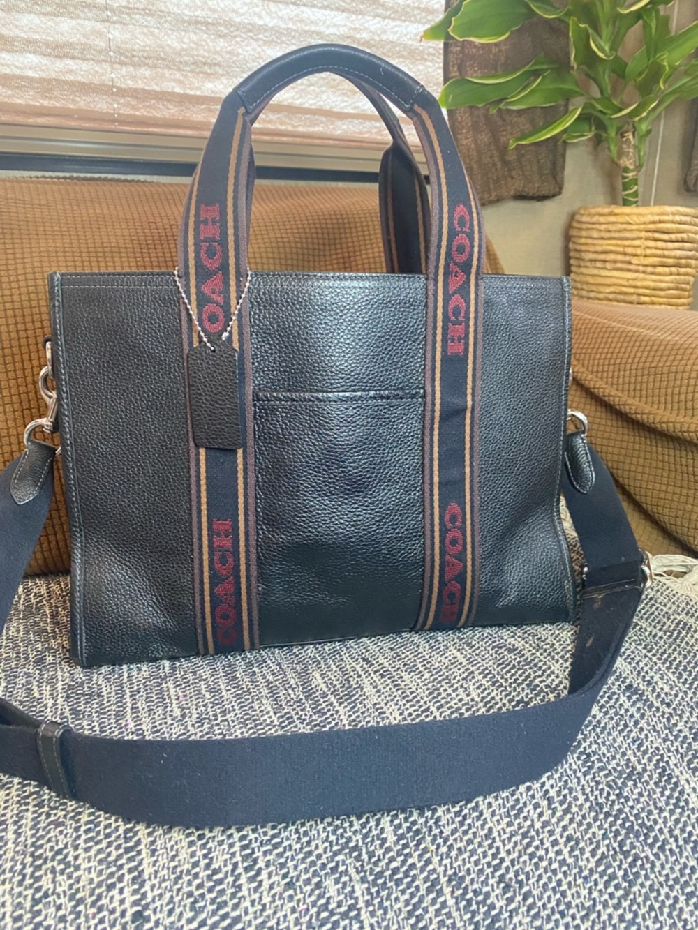 Coach Black Pebbled Tote with Logo Accent, Detachable Strap, Double Handles - Picture 8 of 17
